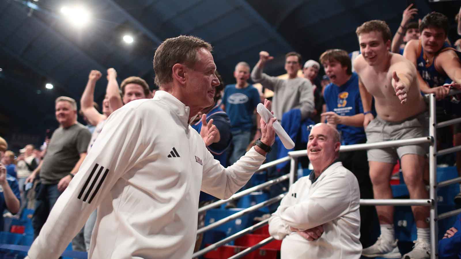 Kansas Jayhawks head coach Bill Self walks off the court after defeating Arizona Wildcats 82-78 in the game inside Allen Fieldhouse on Feb. 9, 2026.