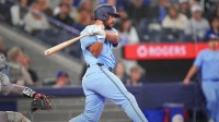 Toronto Blue Jays designated hitter Anthony Santander (25) during an at bat against the Boston Red Sox during the tenth inning at Rogers Centre.