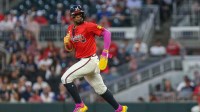 Atlanta Braves outfielder Ronald Acuna Jr. (13) steals second base against the Pittsburgh Pirates during the first inning at Truist Park.