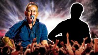 Bruce Springsteen next to a silhouette of Tom Morello, who will join The Boss on his 2026 tour as a special guest.