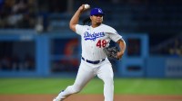Los Angeles Dodgers relief pitcher Brusdar Graterol (48) throws against the Detroit Tigers during the eighth inning at Dodger Stadium.