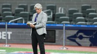 Toronto Blue Jays TV announcer Buck Martinez on the field before the game between the Washington Nationals at Rogers Centre.