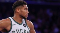 Milwaukee Bucks forward Giannis Antetokounmpo (34) looks back during the second half against the New York Knicks at Madison Square Garden.
