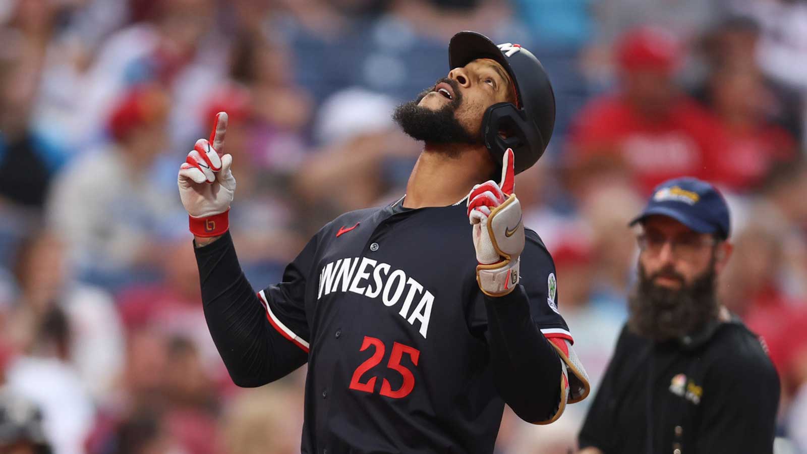 Minnesota Twins outfielder Byron Buxton (25) reacts to his home run during the first inning against the Philadelphia Phillies at Citizens Bank Park.