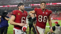 Tampa Bay Buccaneers quarterback Baker Mayfield (6) and tight end Cade Otton (88) leave the field after defeating the Carolina Panthers at Raymond James Stadium. Mandatory Credit: Nathan Ray Seebeck-Imagn Images