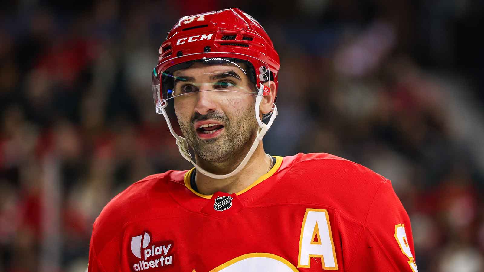Calgary Flames center Nazem Kadri (91) against the Washington Capitals during the second period at Scotiabank Saddledome.