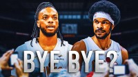 Cavs' Darius Garland and Jarrett Allen looking sad, with huge text above them: BYE BYE?