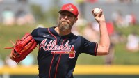 Atlanta Braves starting pitcher Chris Sale (51) throws a pitch in the first inning against the Boston Red Sox during spring training at CoolToday Park.