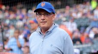 New York Mets owner Steve Cohen stands on the field before a ceremony to honor first baseman Pete Alonso (not pictured) for breaking the Mets all time home run record before a game against the Atlanta Braves at Citi Field