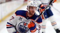 Edmonton Oilers center Connor McDavid (97) warms up before the game against the Anaheim Ducks at Honda Center