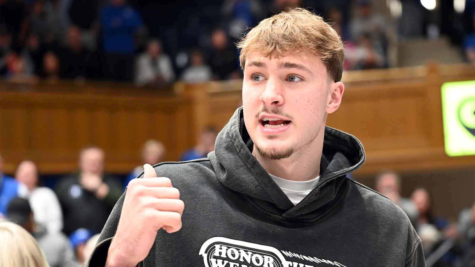 Mavericks star Cooper Flagg seen wearing boot while attending Duke basketball game