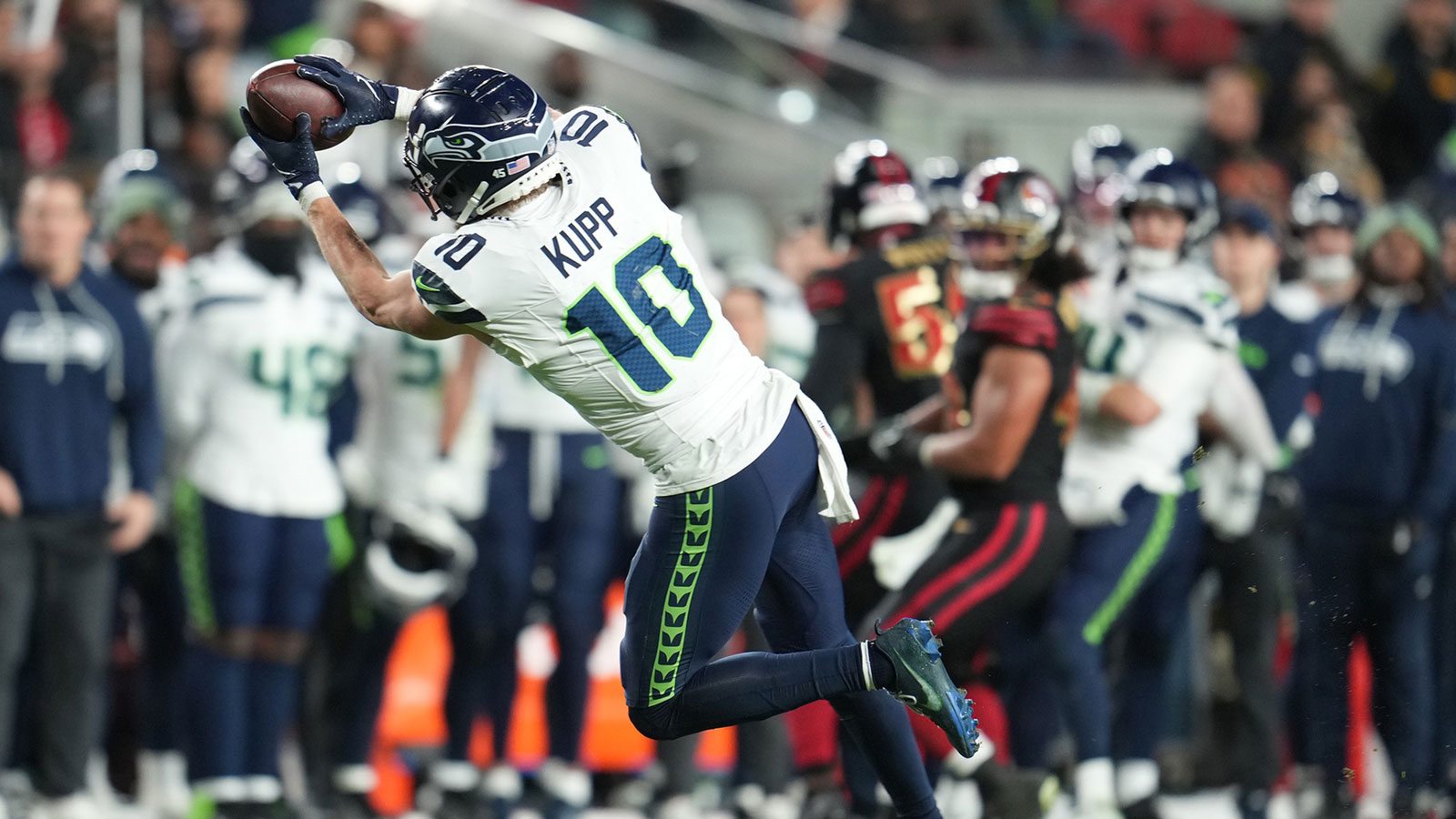 Seattle Seahawks wide receiver Cooper Kupp (10) makes a catch against the San Francisco 49ers during the second half at Levi's Stadium.