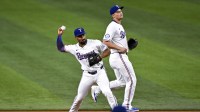 Texas Rangers second baseman Marcus Semien (2) and shortstop Corey Seager (5) in action during the game between the Texas Rangers and the Arizona Diamondbacks at Globe Life Field.