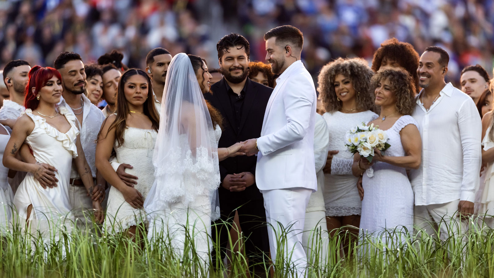 A couple really got married during Bad Bunny’s Super Bowl Halftime Show. How did it happen?