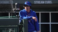 Chicago Cubs manager Craig Counsell (11) gives an interview in the third inning against the Chicago White Sox at Sloan Park.