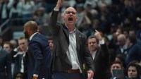 UConn Huskies head coach Dan Hurley watches from the sideline as they take on the St. John's Red Storm at PeoplesBank Arena.