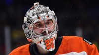 Philadelphia Flyers goaltender Dan Vladar (80) during the third period against the Boston Bruins at TD Garden.