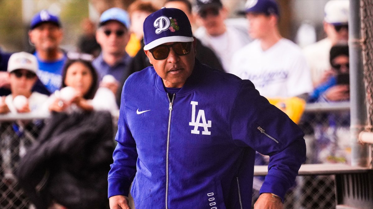 Los Angeles Dodgers manager Dave Roberts (30) during Los Angeles Dodger workouts at Camelback Ranch in Glendale, Arizona.