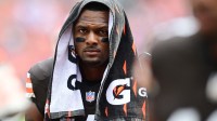Sep 22, 2024; Cleveland, Ohio, USA; Cleveland Browns quarterback Deshaun Watson (4) walks off the field before the game between the Browns and the New York Giants at Huntington Bank Field. Mandatory Credit: Ken Blaze-Imagn Images