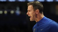 Duke Blue Devils head coach Jon Scheyer reacts on the court against the Pittsburgh Panthers during the first half at Petersen Events Center.