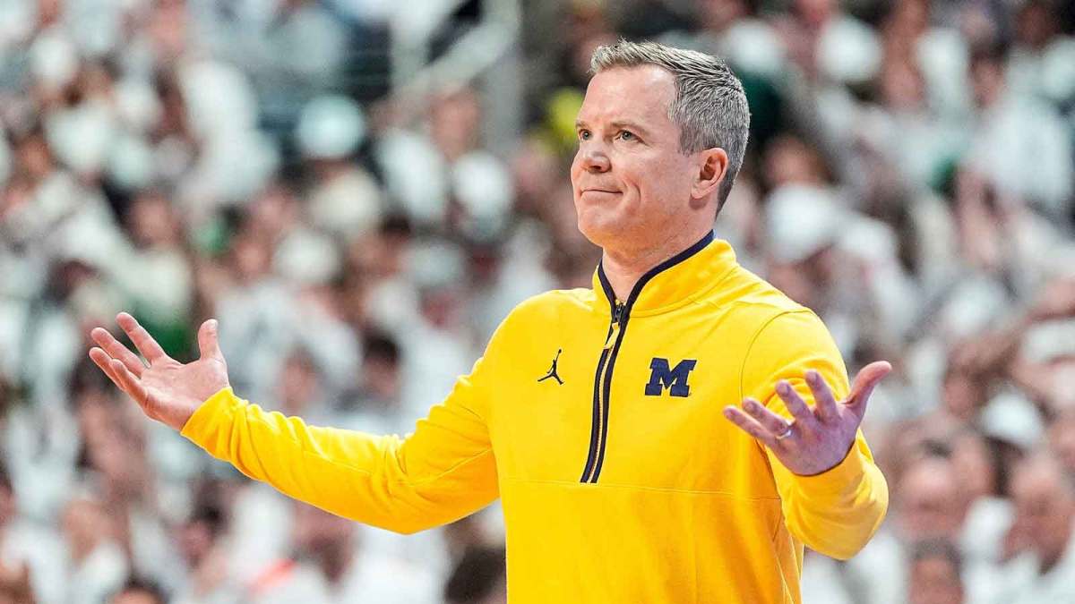 Michigan head coach Dusty May reacts to a play against Michigan State during the first half at Breslin Center in East Lansing on Friday, Jan. 30, 2026.