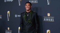 Tetairoa McMillan on the NFL Honors Red Carpet before Super Bowl LX at Palace of Fine Arts. Mandatory Credit: Kirby Lee-Imagn Images