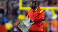 Kansas City Chiefs offensive coordinator Eric Bieniemy against the Philadelphia Eagles during Super Bowl LVII at State Farm Stadium.