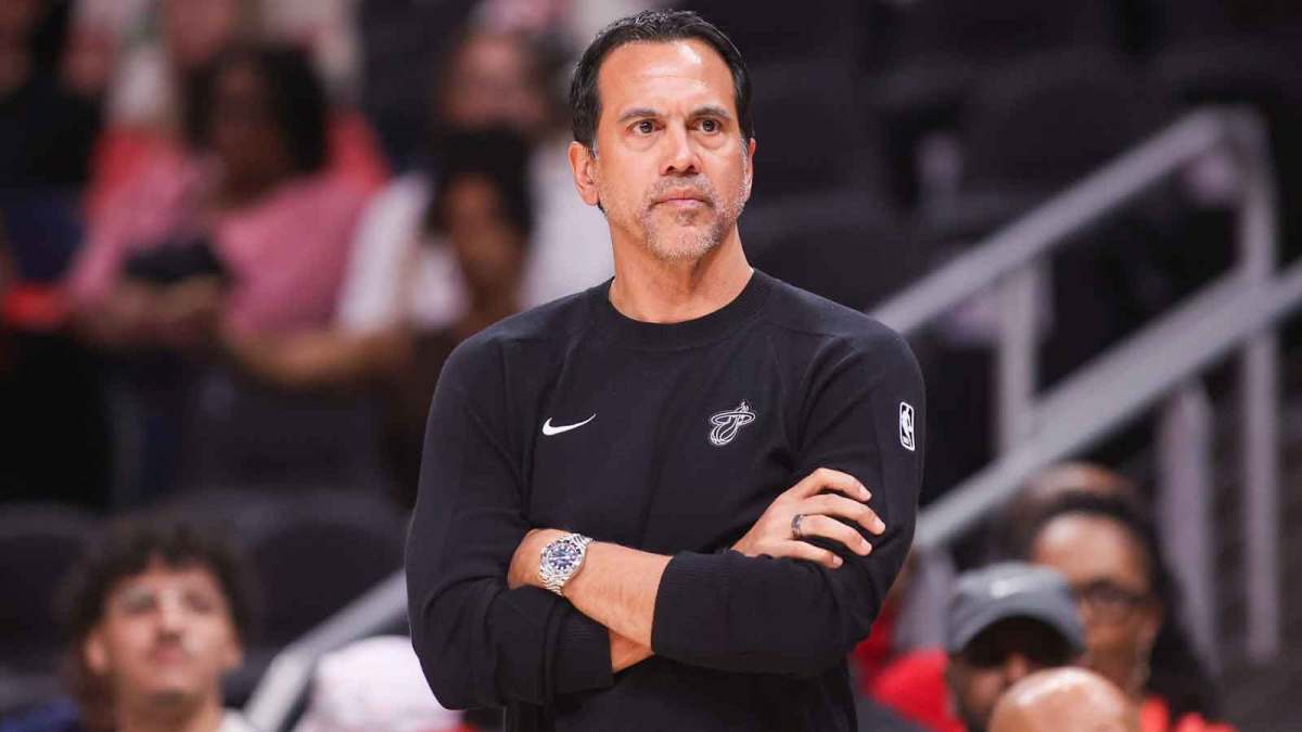 Miami Heat head coach Erik Spoelstra on the sideline against the Atlanta Hawks in the second quarter at State Farm Arena. Mandatory Credit: Brett Davis-Imagn Images