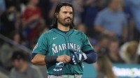 Seattle Mariners third baseman Eugenio Suarez (28) reacts after striking out against the Toronto Blue Jays in the second inning during game six of the ALCS round for the 2025 MLB playoffs at Rogers Centre