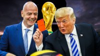 FIFA President Gianni Infantino with USA President Donald Trump; FIFA World Cup in the background