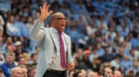 North Carolina Tar Heels head coach Hubert Davis reacts in the second half at Dean E. Smith Center. Mandatory Credit: Bob Donnan-Imagn Images