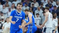 Creighton Bluejays guard Fedor Žugić (7) reacts after a play against the UConn Huskies in the first half at Harry A. Gampel Pavilion.