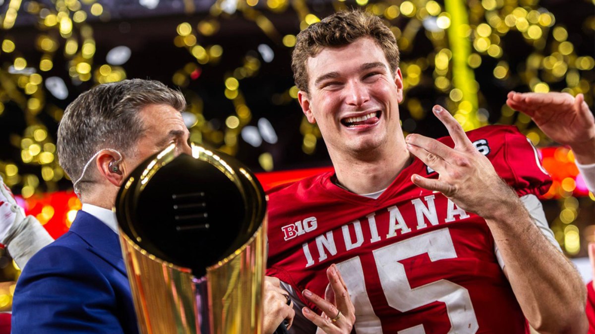 Indiana's Fernando Mendoza (15) smiles as he celebrates after the College Football Playoff National Championship college football game at Hard Rock Stadium in Miami Gardens on Monday, Jan. 19, 2026.