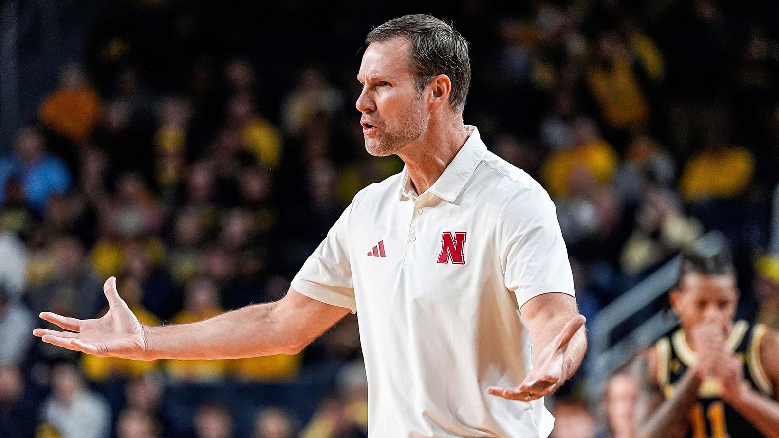 Nebraska head coach Fred Hoiberg reacts to a play against Michigan during the first half at Crisler Center in Ann Arbor on Tuesday, Jan. 27, 2026.