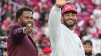 San Francisco 49ers middle linebacker Fred Warner (54) waves prior to the game against the Atlanta Falcons at Levi's Stadium. Mandatory Credit: Darren Yamashita-Imagn Images