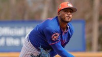 New York Mets pitcher Freddy Peralta (51) throws a pitch during the New York Mets spring training workouts at Clover Park.