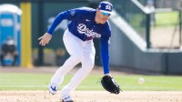 Los Angeles Dodgers first baseman Freddie Freeman against the Cleveland Guardians during a spring training game at Camelback Ranch-Glendale