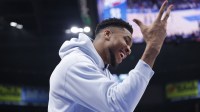 Milwaukee Bucks forward Giannis Antetokounmpo (34) gestures after his team defeated the Oklahoma City Thunder at Paycom Center.