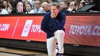 ; Gonzaga Bulldogs head coach Mark Few watches the action early in the second half against the Oregon State Beavers at Gill Coliseum