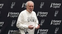 San Antonio Spurs head coach Gregg Popovich answers questions during Media day at Victory Capital Performance Center in San Antonio.