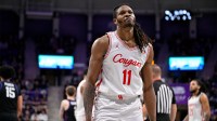 Houston Cougars forward Joseph Tugler (11) looks on during the game at Ed and Rae Schollmaier Arena.