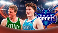 Larry Bird next to Hornets' Kon Knueppel