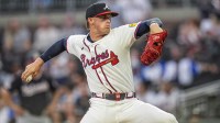 Atlanta Braves starting pitcher Hurston Waldrep (64) pitches against the Washington Nationals during the first inning at Truist Park
