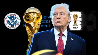 Donald Trump, ICE logo, FIFA World Cup, and FIFA logo