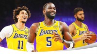 LA Lakers players Jaxson Hayes, Deandre Ayton and Maxi Kleber, center strength