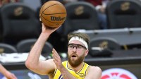 Los Angeles Lakers forward Drew Timme (17) shoots in the fourth quarter against the Cleveland Cavaliers at Rocket Arena.