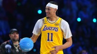 Los Angeles Lakers center Jaxson Hayes (11) competes in the slam dunk competition during the 2026 NBA All Star Saturday Night at Intuit Dome.