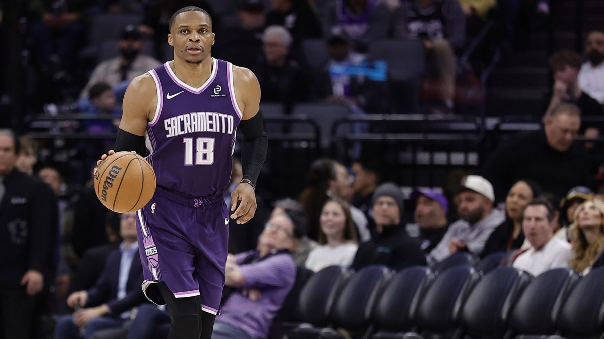 Sacramento Kings guard Russell Westbrook (18) brings the ball down the court against the Orlando Magic during the third quarter at Golden 1 Center.