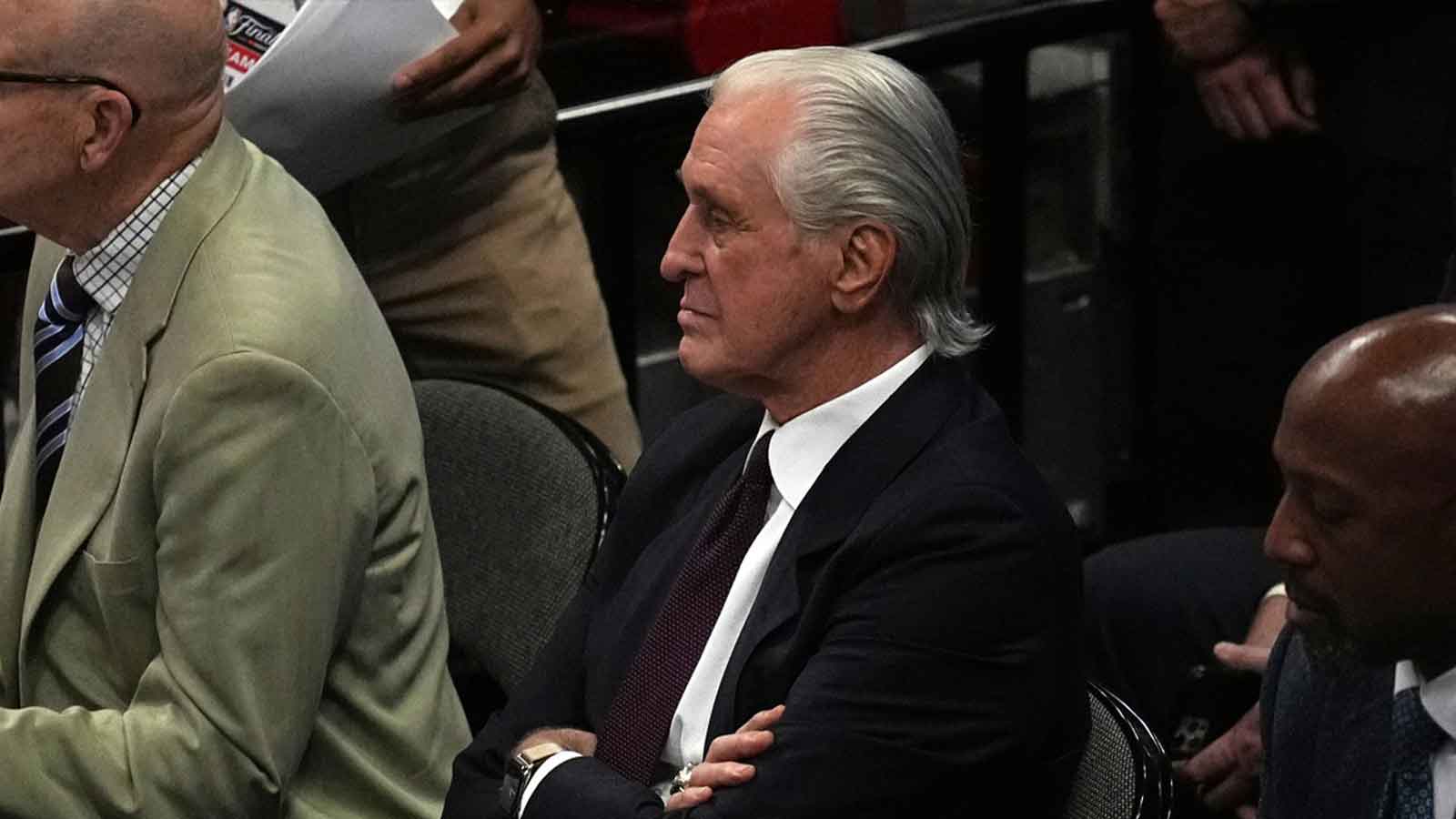Miami Heat president Pat Riley looks on during the second half in game four of the 2023 NBA Finals against the Denver Nuggets at Kaseya Center.
