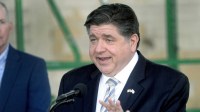 Gov. JB Pritzker speaks at the old Pillsbury plant Thursday, Oct. 30, 2025.